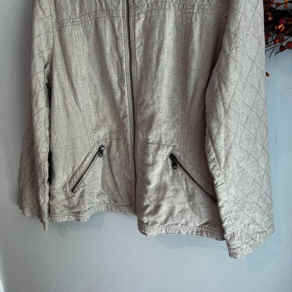 Garnet Hill Womens Everyday Zip Up Quilted Bomber Jacket Size 14 Tan Linen - Picture 4 of 13